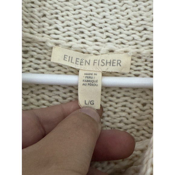 Eileen Fisher Sweater Women L Ivory Modest Open Knit Oversize Turtleneck Casual - Picture 2 of 4